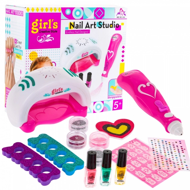 Nail Art Kit for Girls 5+ with Dryer and Glitter Machine