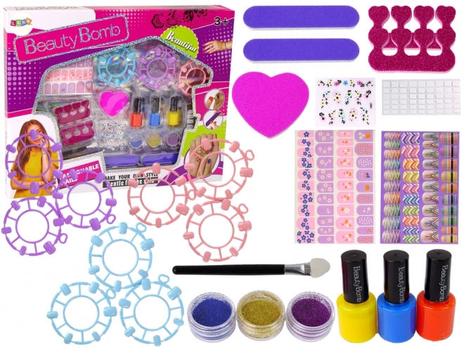 Large Nail Painting Set with Polishes, Stickers, and Separators