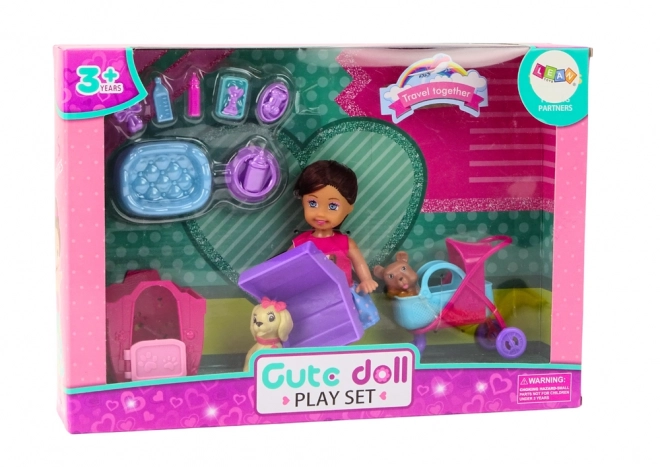 Doll with Dogs and Accessories Set