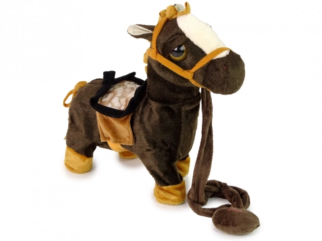 Interactive Brown Horse Plush Toy with Light Mane and Music