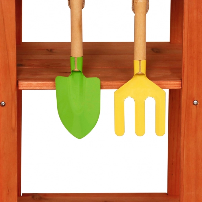 Cuisine de jardin en bois sur roulettes avec accessoires et robinet Lulilo Sableto