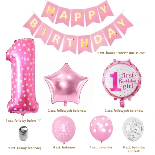 Set of Pink Birthday Balloons for Girls