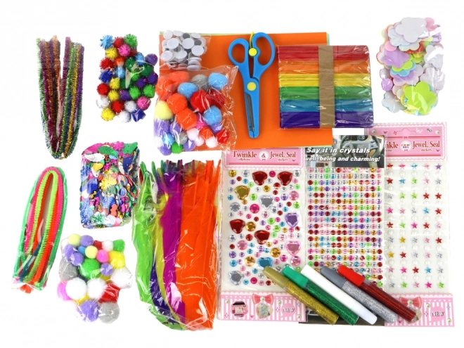 Creative Set for Kids with Stickers, Pom Poms, Feathers and Glitter