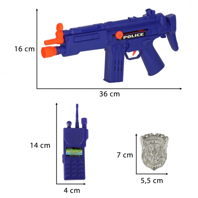 Set di gioco poliziesco con pistola, carabina, maschera e manette