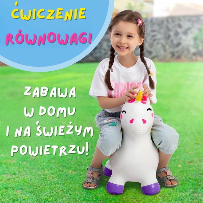 Bijeli skakući jednorog s pumpom Woopie