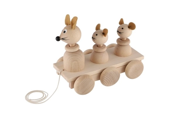 Pull-Along Wooden Toy with Three Mice