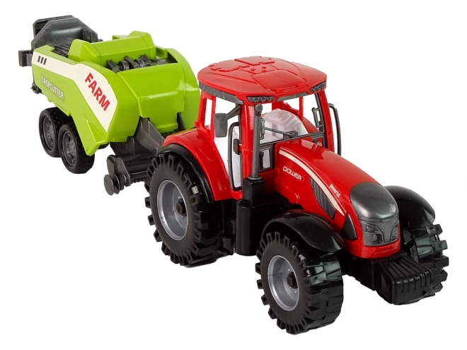 Red Farm Tractor with Green Seeder