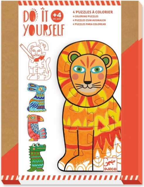 Djeco puzzles à colorier avec contours Animaux 4×12 pièces