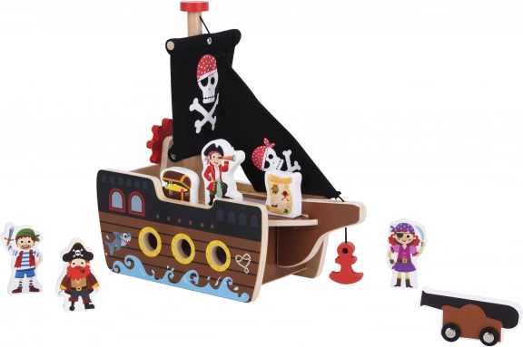 Dřevěná pirátská loď s figurkami Tooky Toy