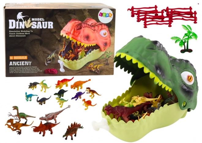 Dinosaur Figurine Set with Large Green Storage Dinosaur