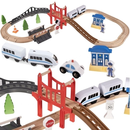 Wooden Railway Track Set for Children