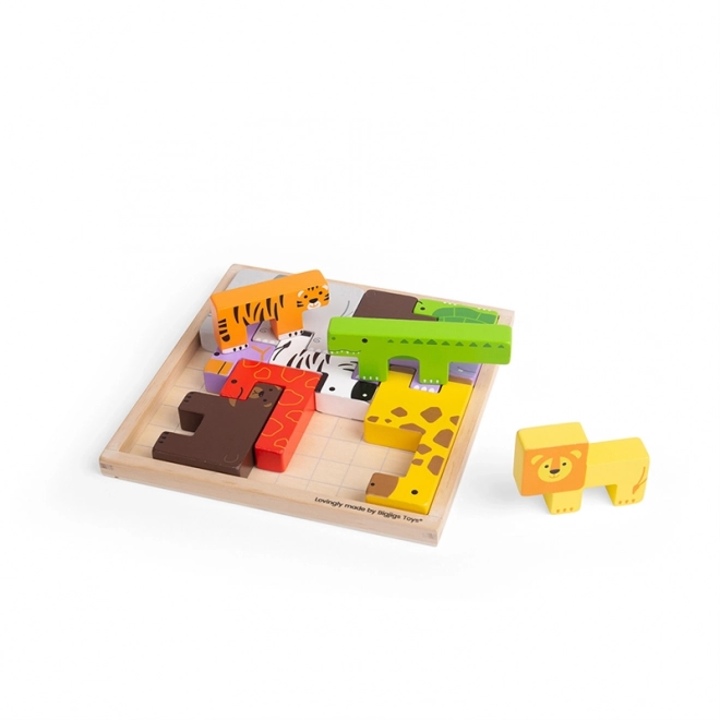 Bigjigs Toys Wooden Safari Animal Puzzle Blocks