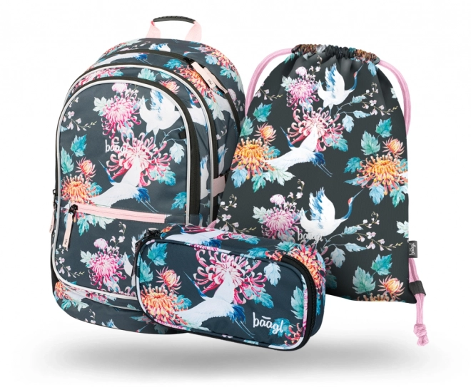 Baagl School Backpack Set Core Birds