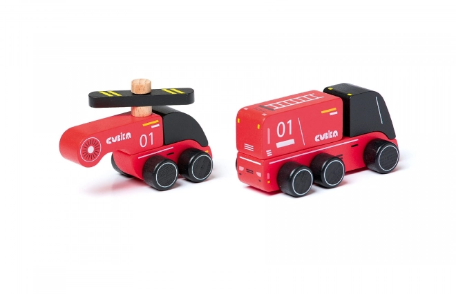 Firefighters Wooden Toy Car with Helicopter