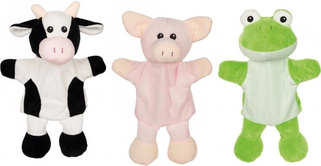 Plush Animal Hand Puppets Set with Legs - Cow, Pig, Frog