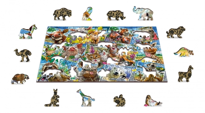 Wooden City Animal Postcard Wooden Puzzle 2-in-1