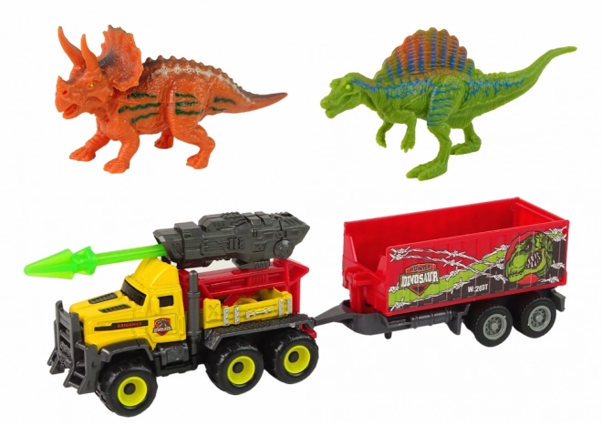 Dinosaur Adventure Car Set with Rocket and Trailer - Yellow