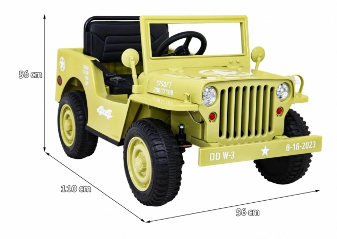 Retro military car for kids beige + 4x4 drive + remote control + 2 luggage racks + slow start + MP3 LED