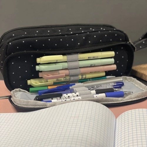 Expandable Triple Pencil Case - Black