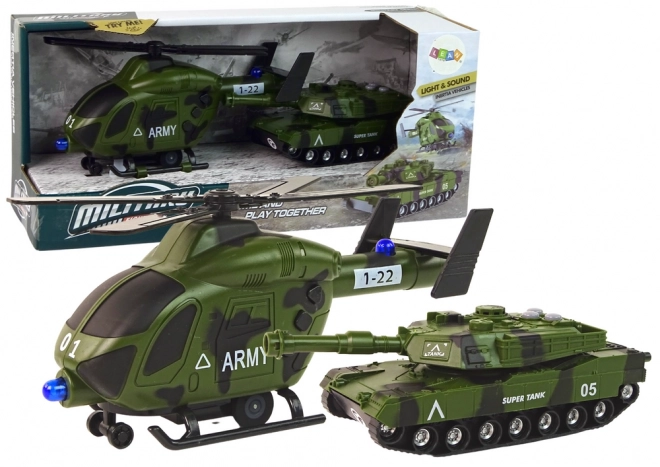 Military Vehicle Set with Tank and Helicopter