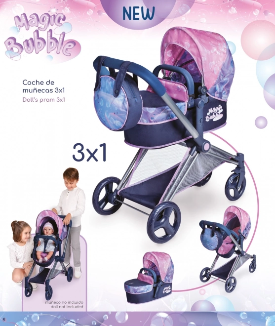 Folding Doll Stroller 3 in 1 with Bag Magic Bubble