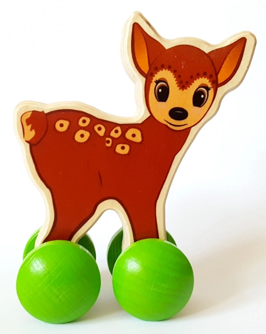 Wooden Deer on Wheels Toy