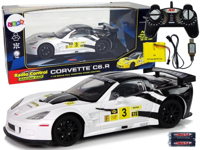 remote control racing car corvette c6.r white with lights