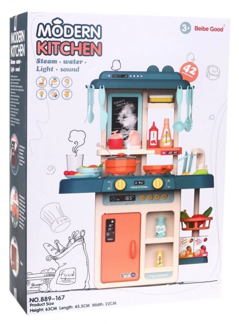 Colorful Children's Kitchen Set with Interactive Burner & Chalkboard