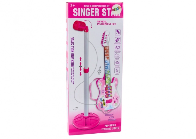 Electric Guitar Set with Stand and Microphone Pink