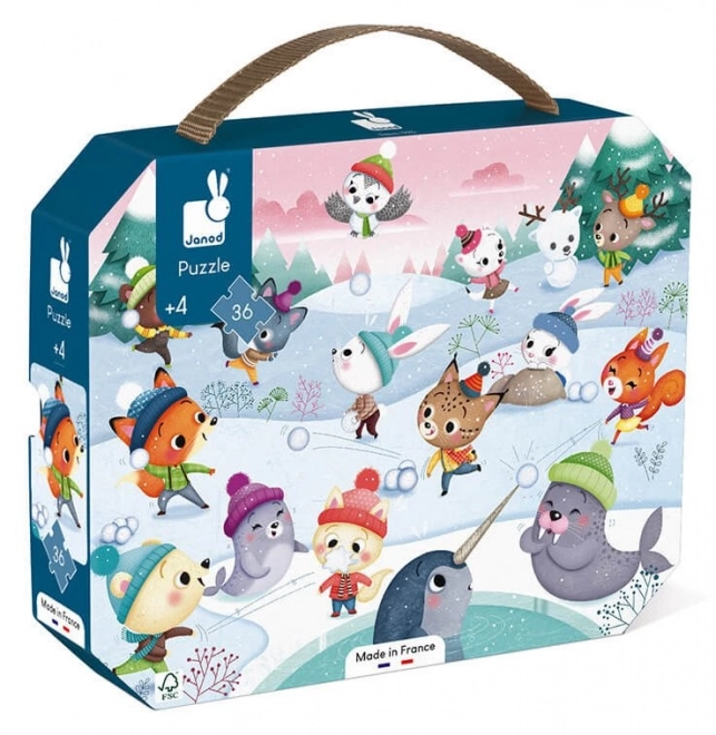 JANOD Puzzle in Suitcase Snow Party 36 Pieces