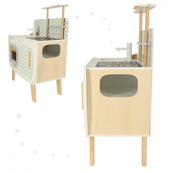 Wooden Play Kitchen Set with Retro Accessories