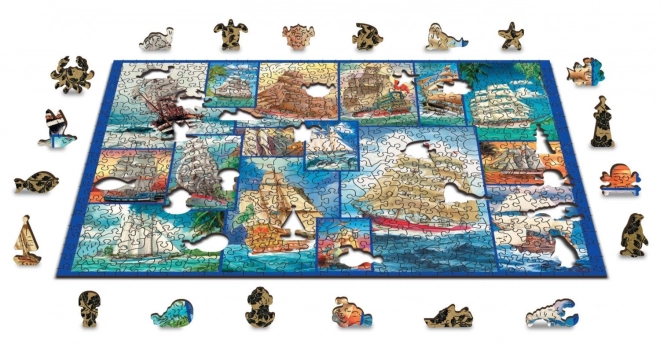 Wooden City Wooden Puzzle Sailboat 2-in-1