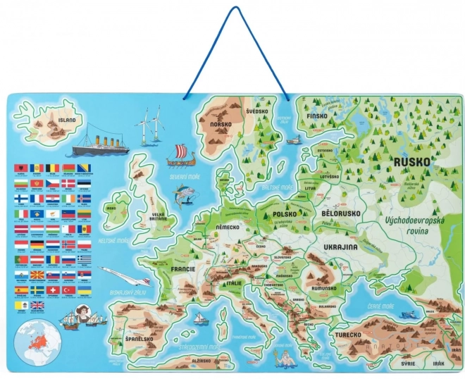 Woody Magnetic Map of Europe with Images and Board Game 3-in-1