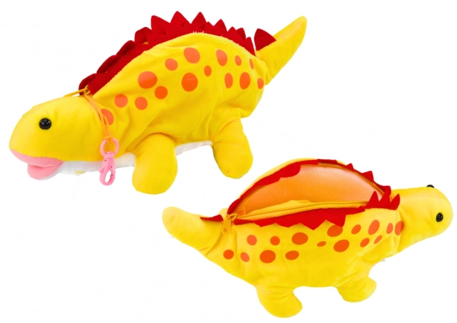 Yellow Dinosaur Plush Pencil Case with Hanging Feature