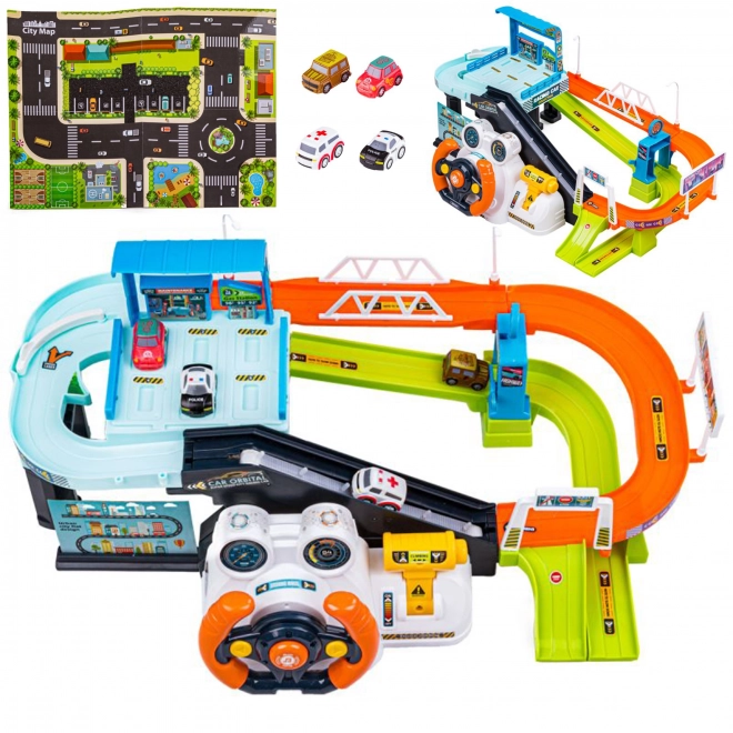 Parking Garage with Interactive Steering Wheel and 4 Cars
