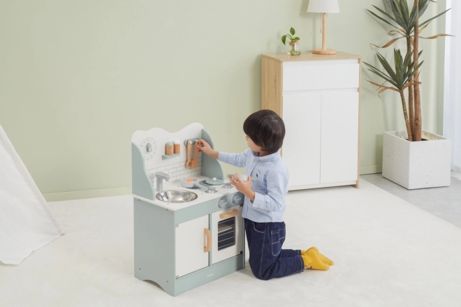 Wooden Green and White Play Kitchen