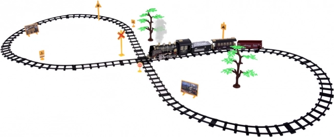 Large Retro Train Set with Locomotive Remote Control with Light and Steam