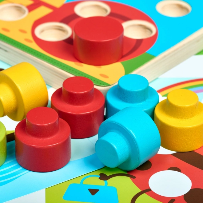 Colorful Wooden Mosaic Game with Large Pegs