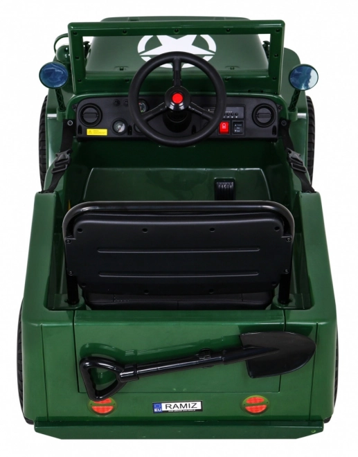 Retro military car for kids green + 4x4 drive + remote control + 2 luggage carriers + slow start + MP3 LED