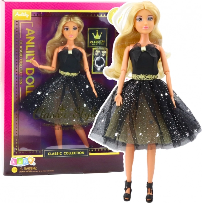 Anlily Doll in Black and Gold Evening Dress, Moveable Limbs, Blonde Hair