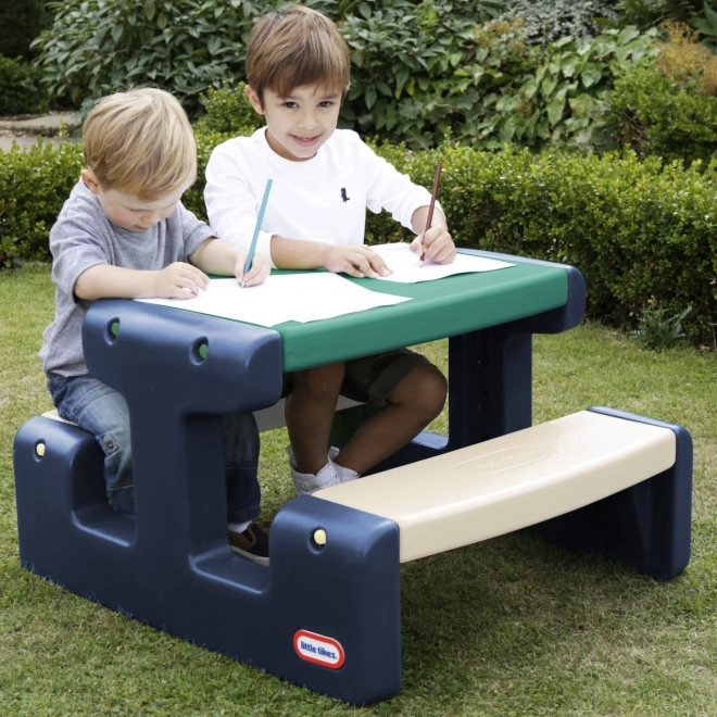 Children's picnic table in blue-green Little Tikes for the garden
