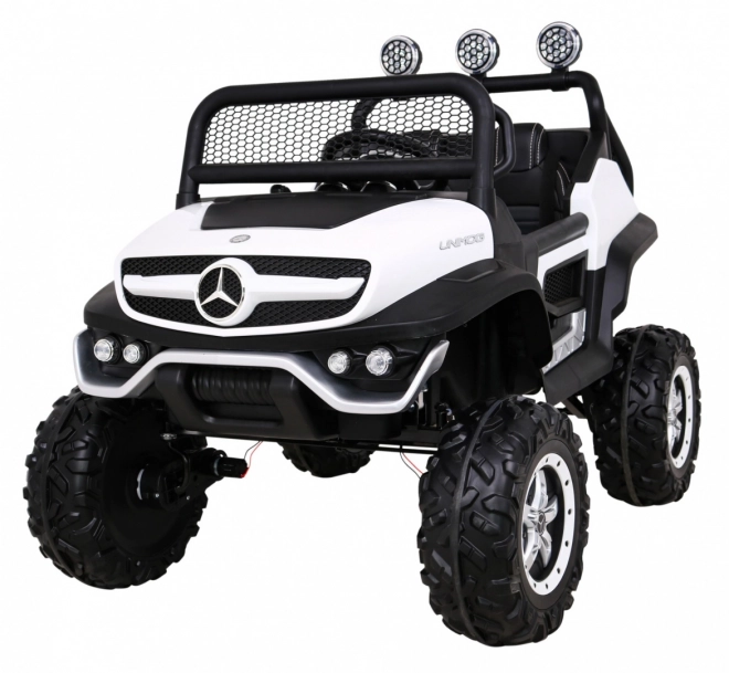 Mercedes Benz Unimog for Kids White + 4x4 Drive + Remote Control + Luggage Carrier + Slow Start + MP3 LED