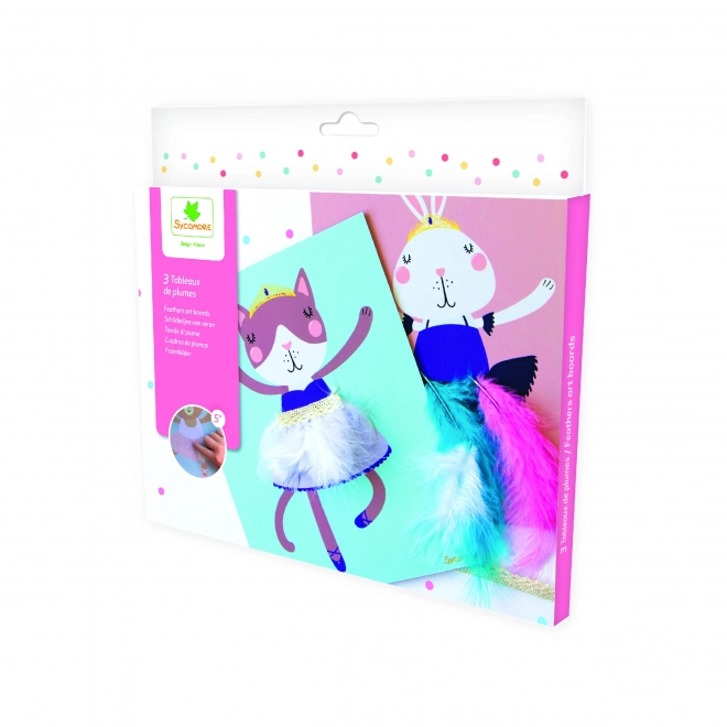 Creative Picture Decoration Set with Feathers and Ribbons