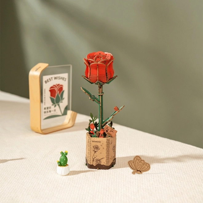 3D Wooden Puzzle Red Rose