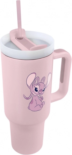 Tazza da viaggio Lilo e Stitch con cannuccia rosa