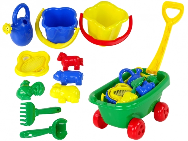 Pull Cart with Two Buckets Sand Set Green