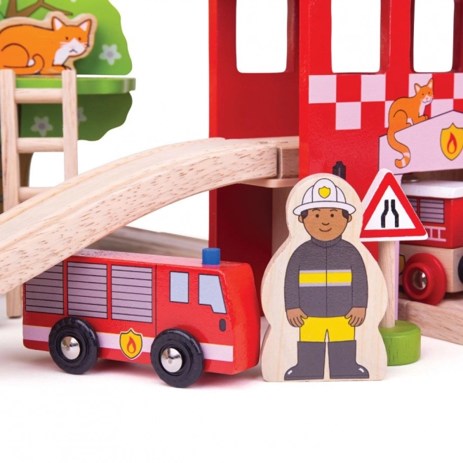 Bigjigs Rail Wooden Fire Station Train Set