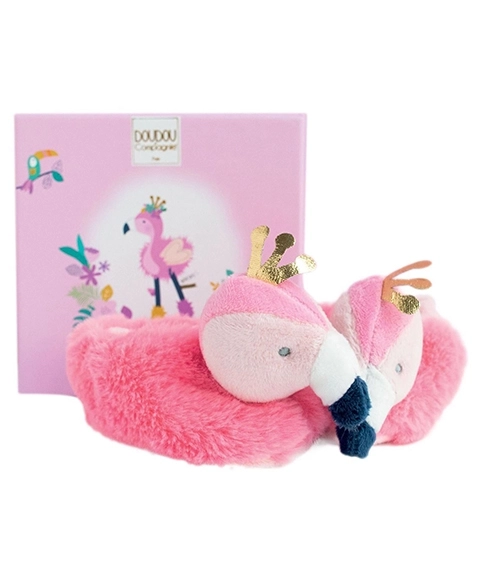 Flamingo Plush Baby Booties Gift Set