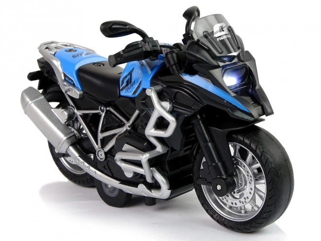 Pull-Back Blue GT Motorcycle Toy 1:14 Scale with Lights and Sound