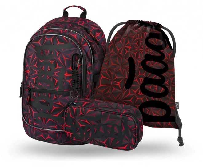 Baagl School Backpack Set - Core Red Polygon